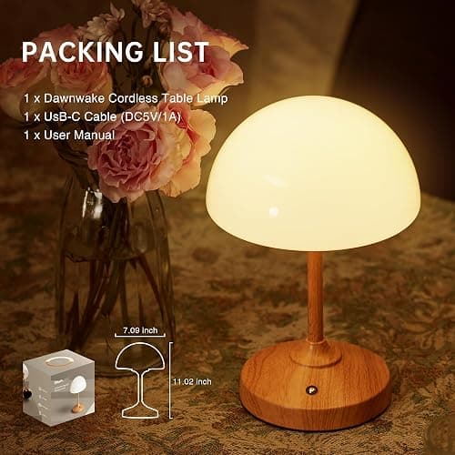 Dawnwake Mushroom Lamp Cordless Lamp Table Lamp,Outdoor Waterproof Shower Lamps,5000mAh Rechargeble Battery Operated Dimmable Touch Desk Lamps,LED Night Light for Bathroom Patio Camping Restaurant thumbnail 9