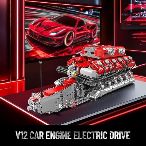 Mould King 10169 V12 Engine Model kit That Runs - Build Your Own STEM V8 Model Engine for Adults, 12-Cylinder Car Engine, Shiftable Gear Operation, Mechanic Engineering Construction Set (3472 PCS) thumbnail 3