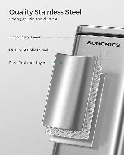 SONGMICS Bathroom Trash Can, 1.3 Gallon (5 L) Small Trash Bin with Lid, Slim for Small Spaces, Stainless Steel Garbage Can, Soft Close, Silver ULTB560E05 thumbnail 7
