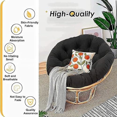 Large Round Papasan Chair Cushion, Thick Outdoor Rocking Chair Cushion, Rattan Hanging Basket Cushion, Egg Nest Replacement Pad (Color : Black, Size : 70 * 70cm) thumbnail 2
