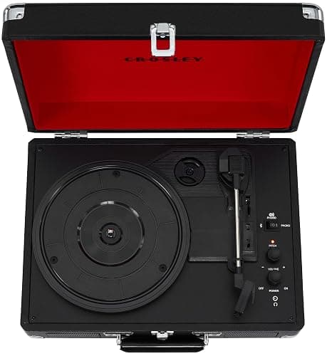 Crosley CR8005F-BK Cruiser Plus Vintage 3-Speed Bluetooth in/Out Suitcase Vinyl Record Player Turntable, Black/Red thumbnail 11