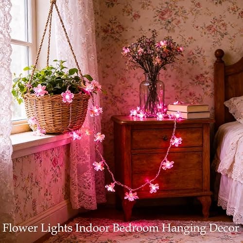 Pink Flower String Lights Valentine's Day Decor, 33ft 100 LED Plug in Decorative Fairy Floral Lamp, Create Romantic Cherry Blossom Dream for Bedroom, Wedding, Birthday Party Indoor Decorations thumbnail 3