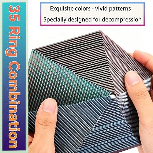 Fractal Fidget Hexagon - Suitable for Relieving Stress, Anxiety, and Tension | Autism, ADHD | Desk Adult Fidgeting Stress Relief Gift (Green Purple Copper 35 Rings) thumbnail 9
