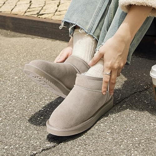 DREAM PAIRS Ankle Winter Mini Boots for Women Genuine Suede Faux Fur Lining Water Resistant Warm Snow Boots Slip On Memory Foam Comfort Booties FuzzyClassic thumbnail 4