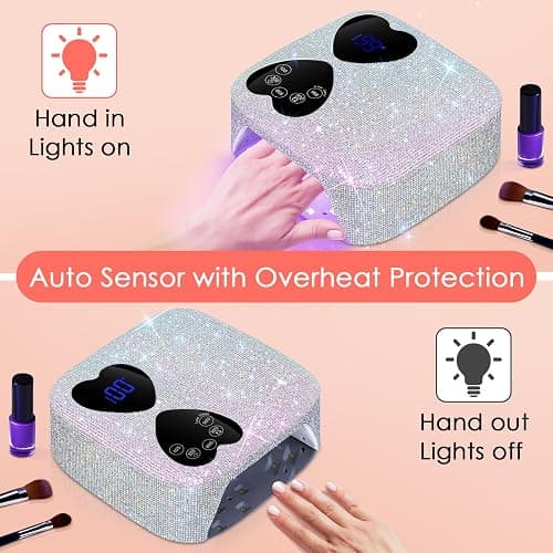 UV LED Nail Lamp Cordless, HUITINE 80W Rechargeable UV Light for Gel Nails, Professional Gel Light Dryer with 5 Timers & Mirror Base, Sparkling Rhinestones Diamond Curing Lamp for Salon & Home thumbnail 6