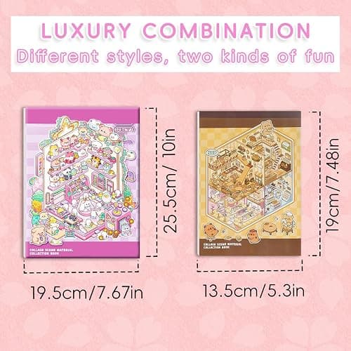 WEINSYT 3D Sticker Scene Book for Adults - 2-Book Set Cute Sticker Books with Scenes, DIY Miniature Scene Sticker Books, Stress Relief Activity Kit with Tweezers & Clips Included thumbnail 2