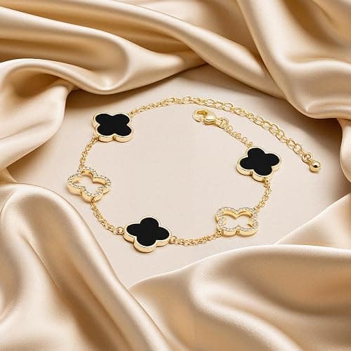 Clover Bracelet for Women 18k Gold Plated Silver Lucky Four Leaf Link Chain Bracelets Charm Trendy Jewelry Gifts for Women thumbnail 3