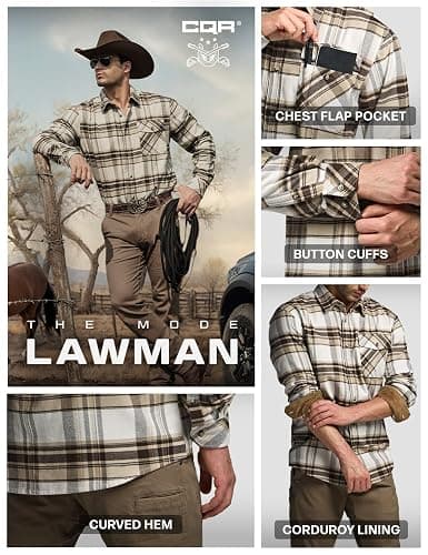 CQR Men's 100% All Cotton Button Down Flannel Shirts, Long Sleeve Brushed Warm Soft Casual Outdoor Plaid Shirt thumbnail 7