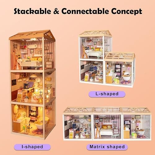 BeepZipp Cozy Bedroom DIY Miniature House Kit for Adults, 3D Dollhouse with LED Light & Dustproof Door, Stackable Connectable Display Case, Creative Gift for Home Decor Lovers Teens Women thumbnail 7