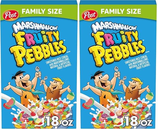 Marshmallow Fruity PEBBLES Breakfast Cereal for Kids, Gluten Free, Made with Sweetened Puffed Rice, 18 Ounce (Pack of 2) - Image 1