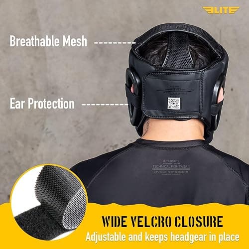 Elite Sports Boxing Headgear Men, Boxing Head Guard Sparring Gear, MMA Headgear Kickboxing Muay Thai Training Helmet, Protective Fighting Gear, Adjustable Face Protection thumbnail 4
