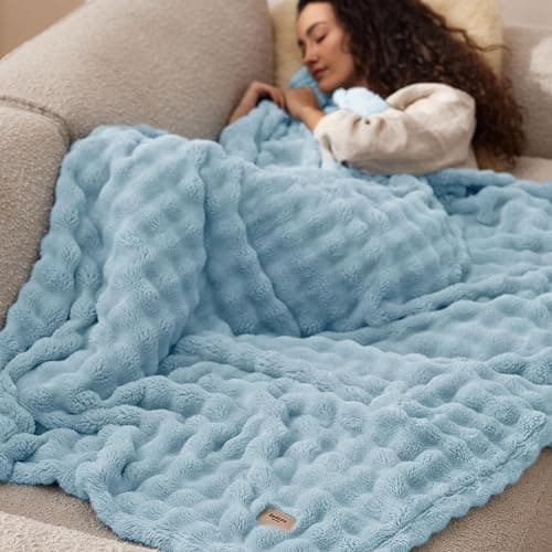 Bedsure 3D Fleece Bubble Blanket for Couch - GentleSoft Blue Throw Blanket for Sofa Bed Room Decor - Luxury Soft Cozy Gifts for Women Girls, Lightweight, All Seasons, Light Blue, 50"×60" thumbnail 8
