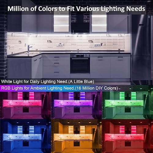 Benreom 6 Pcs RGB Under Cabinet Lights Kit, Smart App and Remote Control Under Cabinet Lighting, Dimmable Under Counter Lights for Kitchen, Plug in LED Lights Bar for Cabinet, Counter, Workbench, Desk thumbnail 3