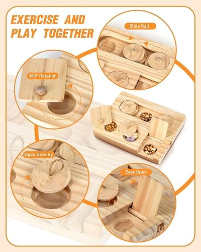 MWAOWM Guinea Pig Foraging Toys, 6 in 1 Hamsters Wooden Interactive Enrichment Toys, Treat Dispenser for Small Animal, for Rabbits, Bunny, Chinchillas, Rats and Gerbils thumbnail 3