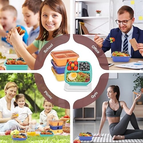 Bento Box For Kids, 4 Pack 3 Compartments Lunchable Meal Prep Containers Lunch Containers, Reusable Snack Containers with Lids, Snack Boxes for School, Work, and Travel thumbnail 5