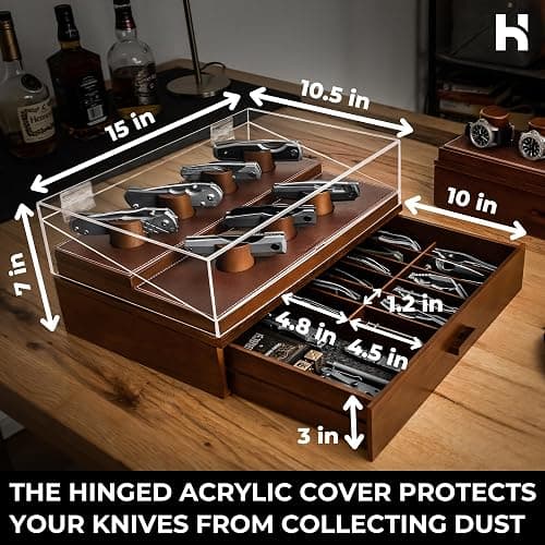 Holme & Hadfield Premium Knife Display Case for up to 30 Knives – Large Handcrafted Wooden Pocket Knife Organizer for Collections for EDC Collectors – Luxury Built to Last - Walnut - Armory Pro thumbnail 2