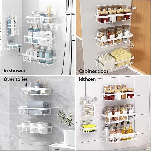 Liuoud 5 Pack Shower Caddy Organizer Rack Shelf for Inside Shower, Self Adhesive Wall Storage Basket Rustproof Stainless Steel Shampoo Holder Bathroom Accessory Decor Set, White thumbnail 8
