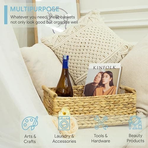 VATIMA Hyacinth Large Wicker Basket 15.5x10.8x6.2" - Rectangular, Wooden Handles, Shelf Organizer thumbnail 5