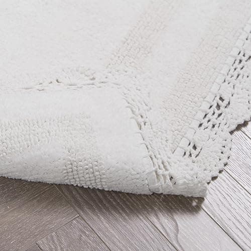 Laura Ashley Absorbent Bath Mat Reversible Crochet Soft and Plush Bathroom Mat 100% Cotton 24x40 Bath Rug, White thumbnail 5