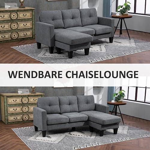 HOMCOM Ecksofa mit Umkehrbarer Chaiselongue Leinenoptik Dunkelgrau | Eck-Couch, Sofa in L-Form, Gepolstert, mit Federkern, Stahlrahmen, 186 x 130 x 84 cm thumbnail 6