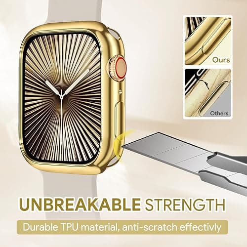 JR.DM 40mm Soft Flexible TPU Case Compatible for Apple Watch Series 6/5/4/SE Touchable Screen Lightweight Anti-Scratch All-Around Protector Thin Guard Shockproof Cover Shiny Bumper for iWatch, Gold thumbnail 5
