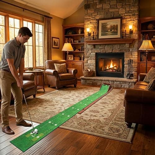 Putting Green Indoor with Three-Level Adjustable Incline, Auto Ball Return - Easy to Fold Solid Wood Base, Golf Training Aid for Home, Office, Backyard - Golf Putting Mat for Men thumbnail 6