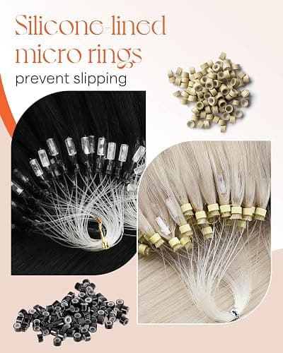 Sunny Hair Brown Micro Link Hair Extensions Human Hair Soft Microloop Hair Extensions Human Hair Dark Brown Highlight Caramel Blonde Cold Fusion Extensions Real Human Hair for Women 20inch 50g thumbnail 5