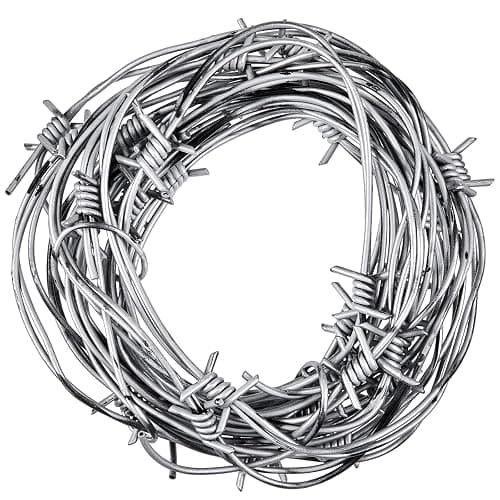 Taiyin 4 Pcs 32.8 Foot Faux Barbed Wire, Silver Plastic Prop Decor | Fake Barbed Wire for Halloween Zombie Horror Party, Western Cowboy Birthday Wreath Ornaments, Realistic Prop Decor - Image 1