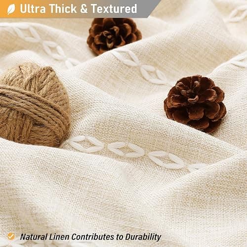 BTTN Boho Shower Stall Curtain - 48x72 Narrow Farmhouse Linen Ultra Thick Tassel Fabric Shower Curtain Set with 8 Hooks, Half Striped Camper RV Modern Country Shower Curtains for Bathroom, Cream/Beige thumbnail 3