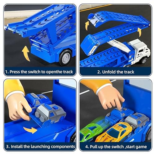 Transport Truck Toys for 3 4 5 6 7 Years Old Boys,Toys Cars Track Set Transporter Trucks with 12 Die-Cast Car Toys 2 Race catapults Dual-Track Model,Toddler Car Toy Set for Kids Boys Girls thumbnail 7