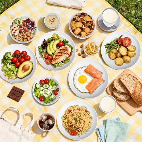 Perlapoc Wheat Straw Plates and Bowls Sets of 16，Unbreakable Dinnerware Sets for 4, Microwave & Dishwasher Safe Kids Dish Set for Kitchen, Outdoor, Camping, Party, RV- White thumbnail 5