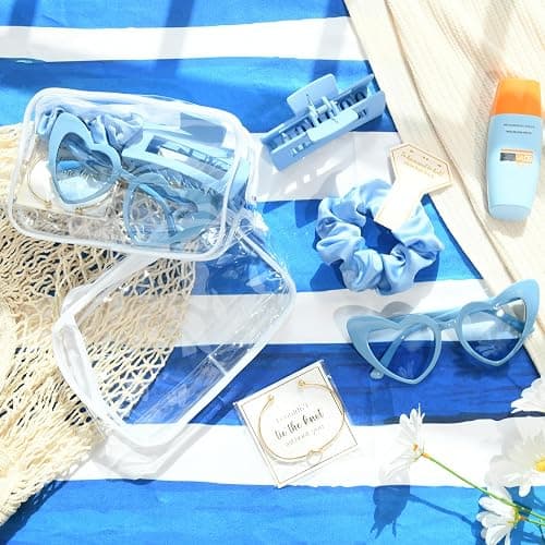 DEEKA 5 Pcs Bridesmaid Proposal Bag Set Gift Clear Makeup Toiletry Bag Bachelorette Party Favors Sunglasses Hair Claw Clips Scrunchies Knot Bracelets Bridal Wedding Party Gifts (Blue) thumbnail 2