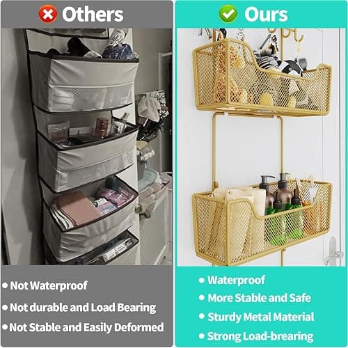 HapiRm Over The Door Organizer - Hanging Door Organizer with 4 Metal Large Capacity Baskets and Adjustable Coat Hook for Bathroom Bedroom Kitchen Pantry Closet Cabinet thumbnail 6