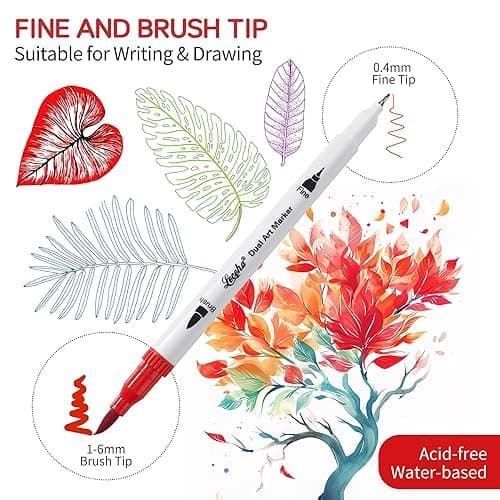 Leceha Dual Tip Art Markers Pens for Kids Adult Coloring Books Artist Fine and Brush Tip Colored Pens Water-color Pens for Journaling Note Taking Writing Planning Art Project thumbnail 3