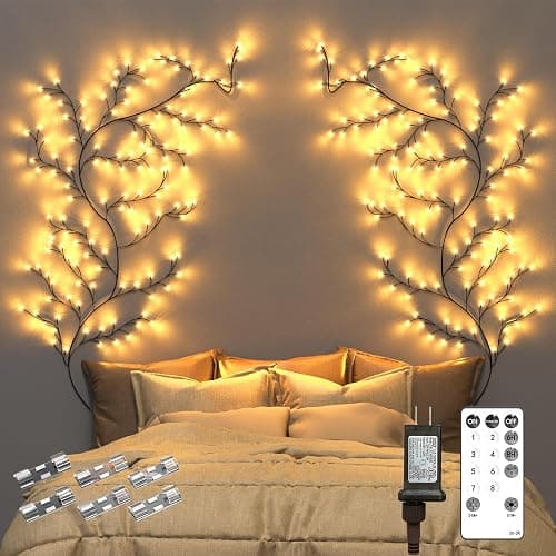 Enchanted Willow Vine Room Decor: 7.5Ft Christmas Decorations Flexible Fairy Lights with Remote Control, 144 LEDs Twinkle Tree Lighted Branches for Wall Bedroom Living Room (2 Pack) - Image 1