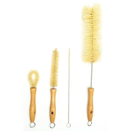 All Natural Bottle Brush and Straw Set (NO Plastic) Sisal Bristles and Wood Handle Bottle Cleaners for Washing Narrow Beer Bottles, Sports/Water Bottles, Tumbler, Kettles, Lid Brush, Long Straw Brush thumbnail 9