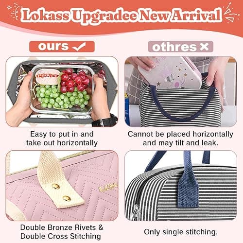 Lunch Bag Women Insulated Lunch Box Wide-Open Lunch Tote Bag Large Drinks Holder Durable Nylon Thermal Snacks Organizer for Men Adults Work Picnic Hiking Beach Fishing, Pink Wavy thumbnail 4