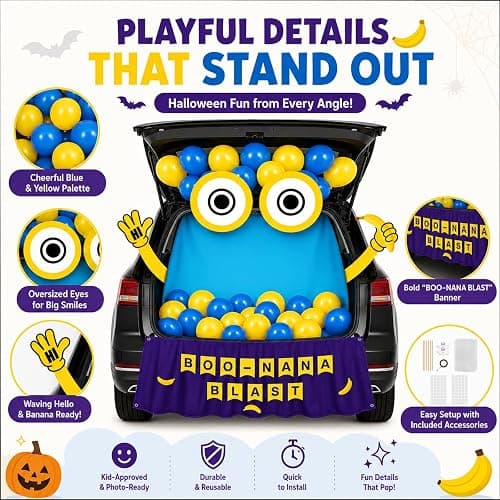 Halloween Yellow Trunk or Treat Car Decorations Kit | Cute Yellow Cartoon Trunk or Treat Decor for Truck SUV,Funny Halloween Car Decor for Car Archway Garage thumbnail 4