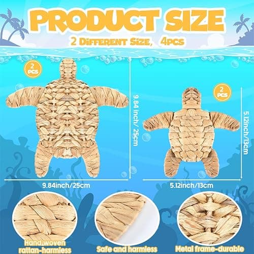 Threehoney 4 Pcs Turtle Beach Theme Decor Handmade Wicker Turtle Wall Decor Sea Life Hanging Wall Art Coastal Nautical Sculpture Table Decoration for Boho Bathroom Indoor Outdoor Ornament thumbnail 4