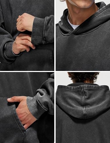 Iwing Mens Womens Oversized Acid Wash Hoodie Sweatshirt Heavyweight Fleece Hoodies Unisex Vintage Washed Sweatshirt 2025 thumbnail 6