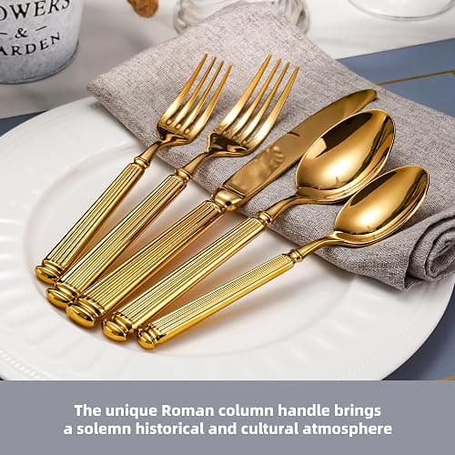 20-Piece Heavy Duty Gold Silverware Set for 8, 18/10 Stainless Steel Flatware, Extra Thick Heavy Flatware Set, Perfect for Weddings Gifts thumbnail 4