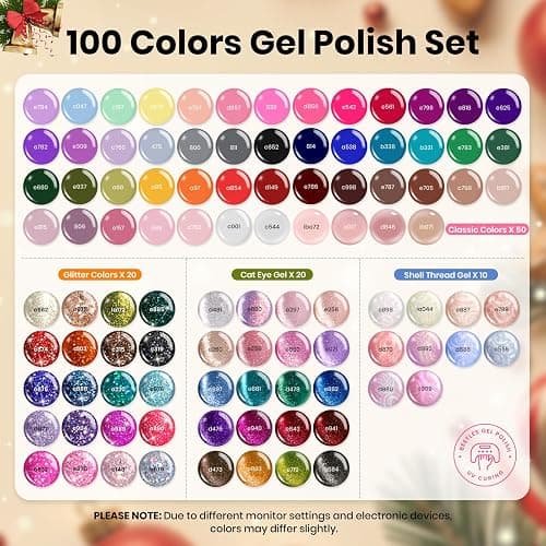 Beetles Gel Nail Polish Gift Set– Christmas Kaleidoscope 100 Vibrant Colors with Base & Top Coats Glitter Matte Glossy Finishes Cat Eye Pearl Nail Polish Nail Art Gift for Women Salon Home DIY Use thumbnail 2