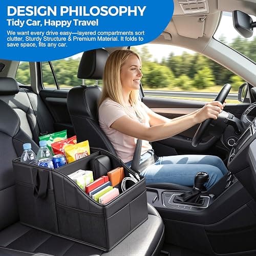 WHHMK Sturdy Leather Car Storage Support Up to 33 LB of Weight, Black | Car Backseat Organizers, Front Seat Organizer, Floor Organizer and Storage Used for SUV Truck Toy Snack Water Bottle Holder thumbnail 9