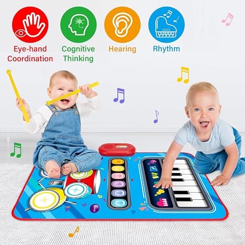 Baby Toys for 1 Year Old: Baby Musical Mat Toddler Toys Age 1-2 - 2 in 1 Piano Drum Babies Play Mat - Infant Music Toy 12-18 Months Babies Birthday Valentines Gifts for 1 2 3 Year Old Boys Girls thumbnail 6