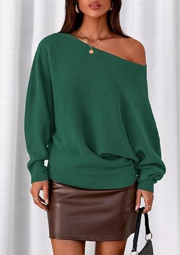 PRETTYGARDEN Women Off The Shoulder Sweater 2025 Fall Trendy Long Batwing Sleeve Knit Pullover Going Out Tops Winter Clothing thumbnail 7