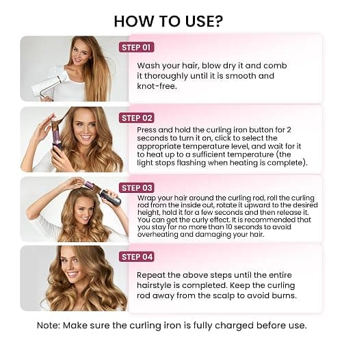 Cordless Curling Iron, Smofrees 8000mAh USB Rechargeable Travel Curling Wand with Protective Cover, 32MM Portable Curling Iron with 100 Million Negative Ion, 3 Temperature Settings, Gradient Gray thumbnail 5