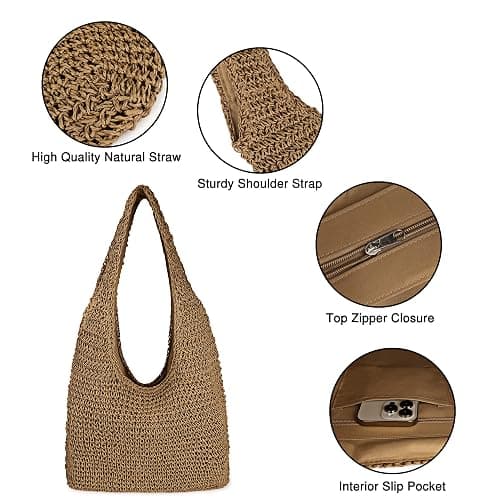 Women Large Straw Beach Bag Handmade Woven Shoulder Bags Hobo Tote Handbag Purse for Summer thumbnail 3