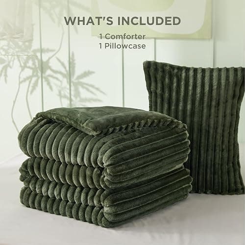 Bedsure Fluffy Comforter Set Twin - Super Soft Faux Fur Bed Set Olive Green, Warm Plush Fleece Winter Bedding, 2 Pieces, 1 Shaggy Fuzzy All Seasons Twin Size Comforter with 1 Pillowcase thumbnail 9