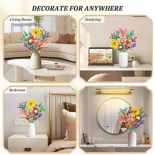 Linkowin 756 PCS Flower Bouquet Building Sets - 11 Kinds of Building Block Flowers, Botanical Collection Crafts Set for Home Office Decoration, Valentines Day for Adults Girl, No Vase thumbnail 6