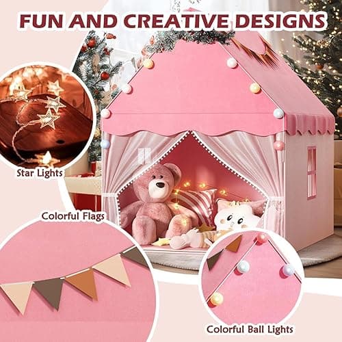 EagleStone Kids Play Tent with Star Light, Padded Mat,Toddler Tent Indoor,Playhouse for Toddlers, Boys, Girls, Neutral Color, Indoor Bed Tent Gift Toy (Pink) - Pink thumbnail 7